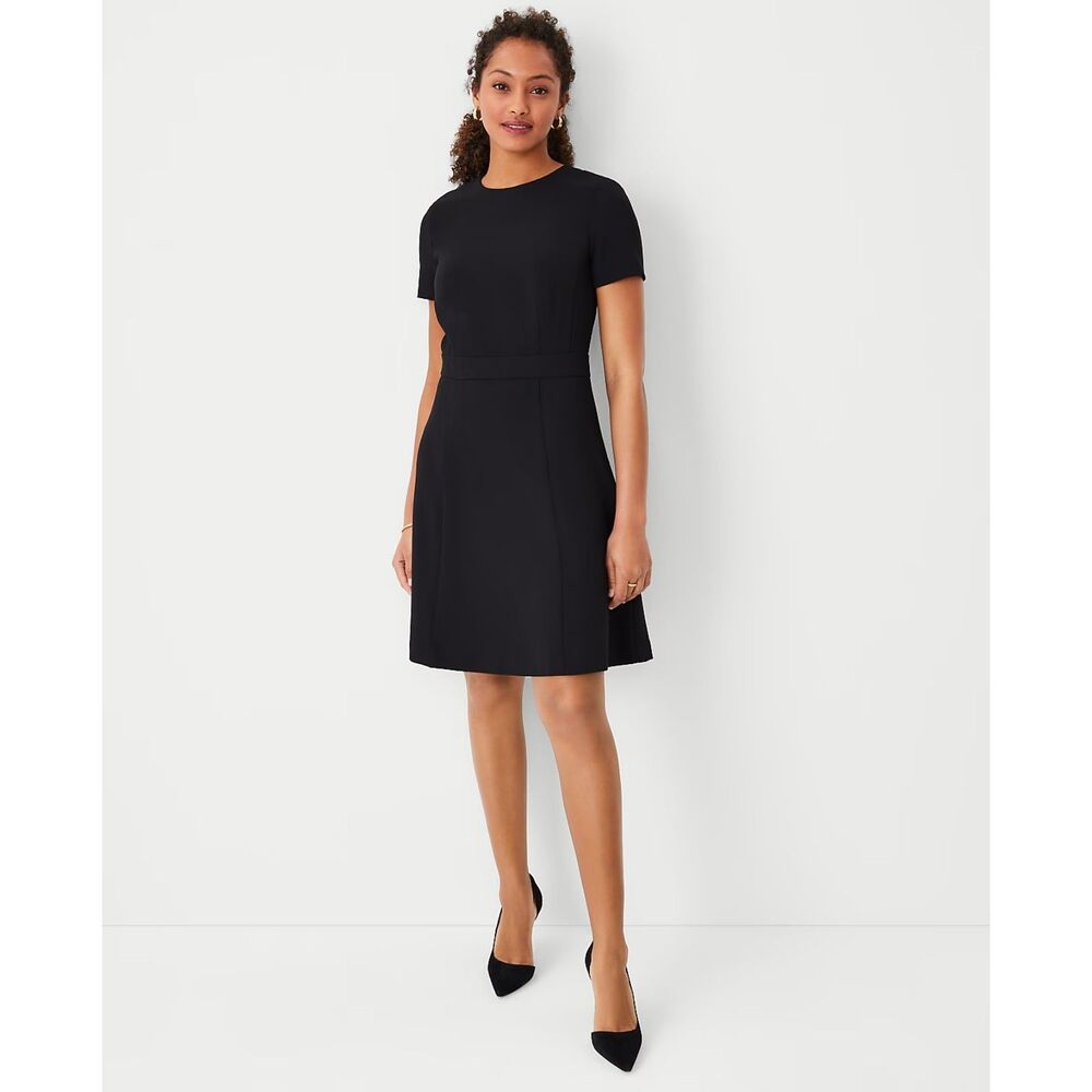 Ann Taylor Flare Dress in Black Fluid Crepe